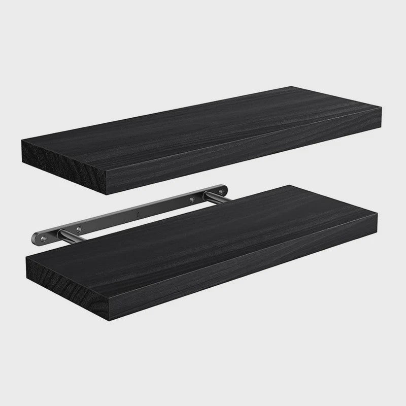 Zwarte Houten Zwevende Wandplanken - Set van 2 - Onzichtbaar Montagesysteem - Stijlvol & Praktisch