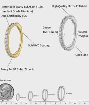 Chique Titanium Huggie Hoop Oorbel met Zirkonia - 16G Piercing Sieraden