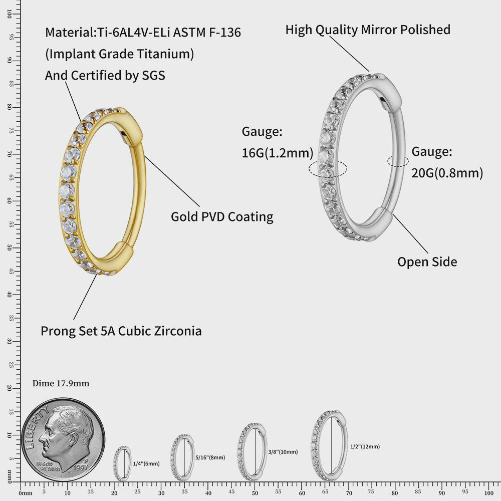 Chique Titanium Huggie Hoop Oorbel met Zirkonia - 16G Piercing Sieraden