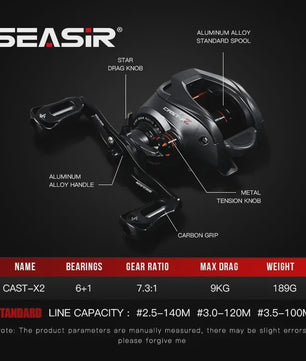 SEASIR Cast X2 Baitcasting Reel - 7.3:1 Versnelling, Keramische Lagers & Carbon Washer