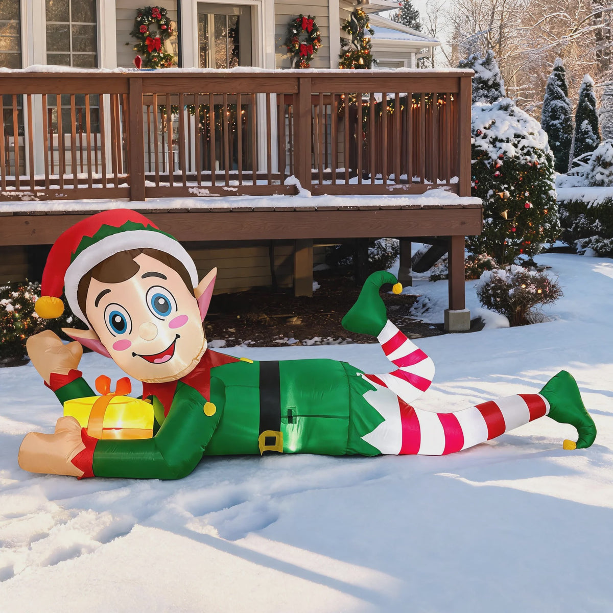 Grote Opblaasbare Kerst Elf - 300cm - Feestelijke Tuindecoratie