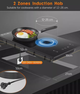 KICHPOWER 30cm Inductie Kookplaat met 2 Zones, Timer & Touch Control (3300W)