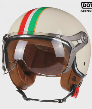 Retro Jethelm Open Face Motorhelm met Afneembaar Vizier - Vintage Scooter & Vespa Helm