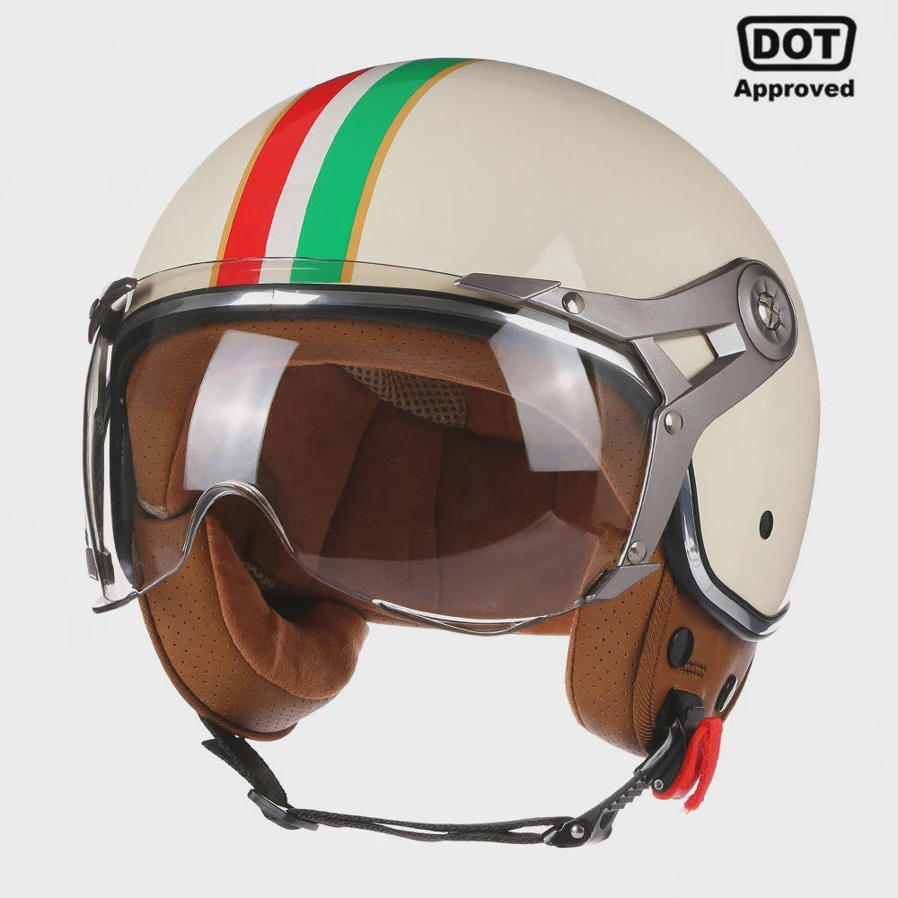 Retro Jethelm Open Face Motorhelm met Afneembaar Vizier - Vintage Scooter & Vespa Helm