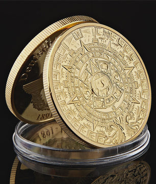 Gouden Azteken Zonnekalender Munt Mexico - Vintage Souvenir Collectible