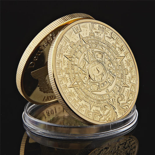 Gouden Azteken Zonnekalender Munt Mexico - Vintage Souvenir Collectible