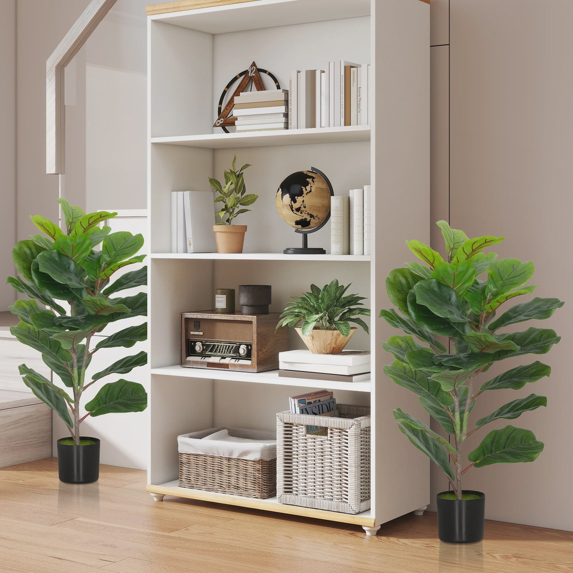 Set van 2 Kunstplanten Ficus Lyrata - 80 cm - Realistische Kunstboom met Pot