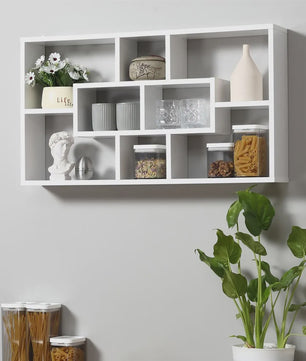 HOMCOM wall shelf set of 8 shelves wooden CDs book shelf