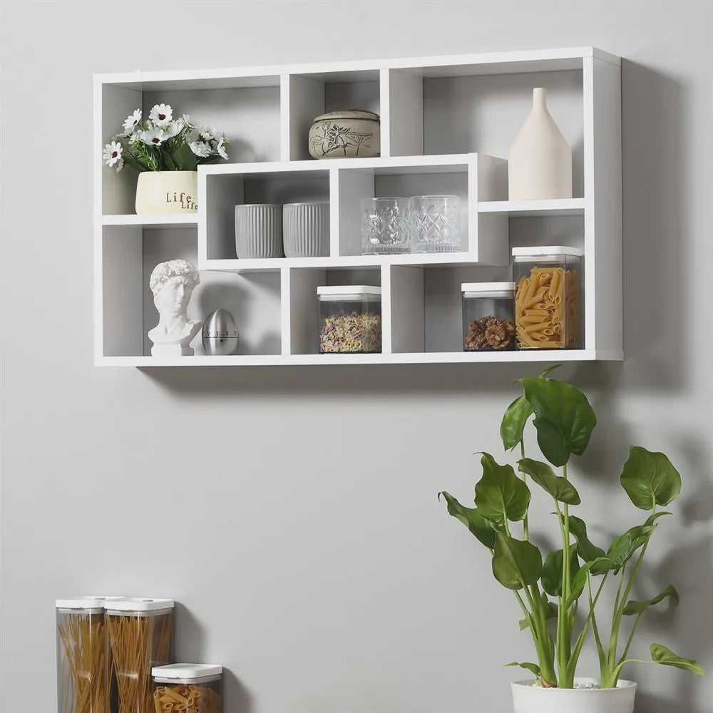 HOMCOM wall shelf set of 8 shelves wooden CDs book shelf