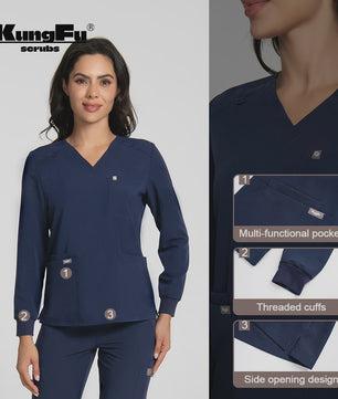 Dames Scrubtop Lange Mouw - Zacht, Waterdicht & Antibacterieel Medisch Uniform