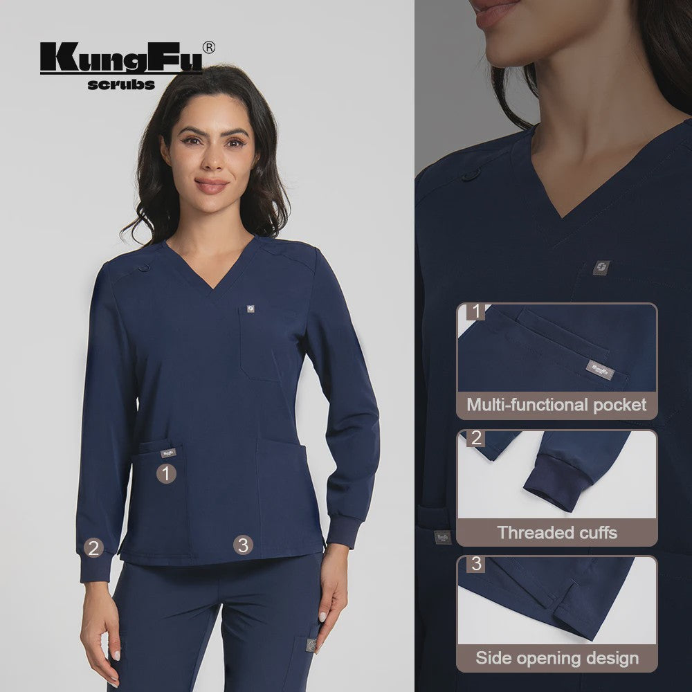 Dames Scrubtop Lange Mouw - Zacht, Waterdicht & Antibacterieel Medisch Uniform