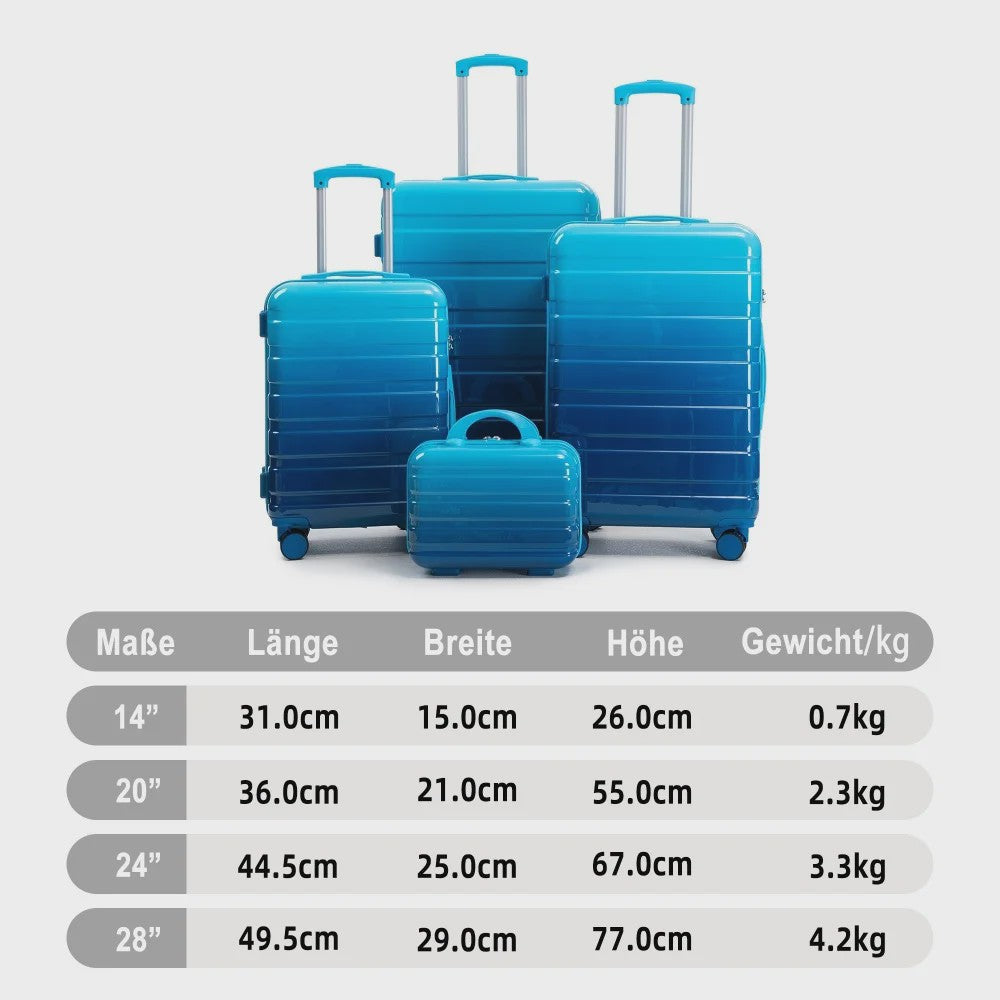 4-delige PC Hard Shell Koffer Set met Gradient Strepen en Cijferslot - Spinner Trolley Bagage