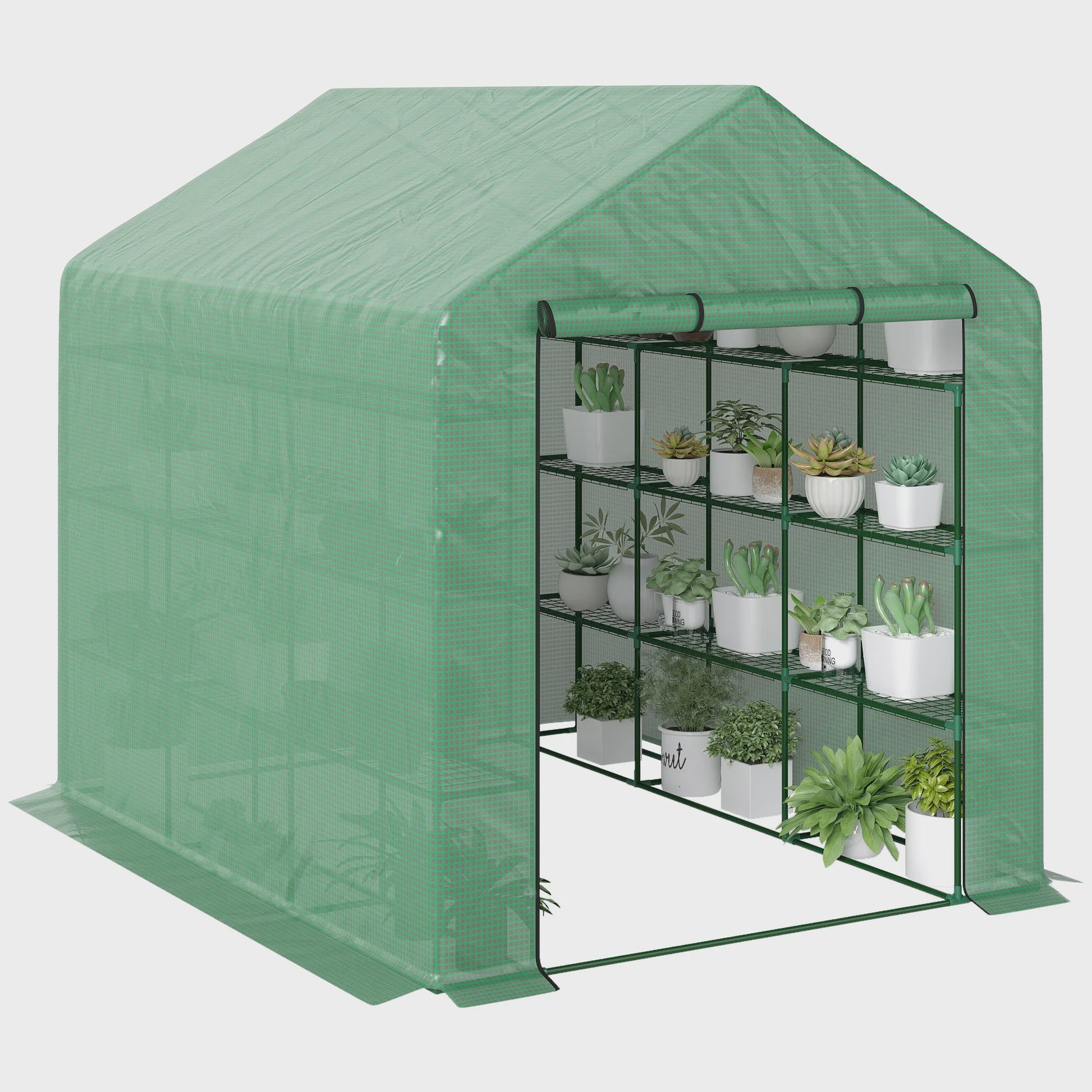 Outsunny Kleine Kweekkas met 4 Legborden - 244x180x210 cm - Groen