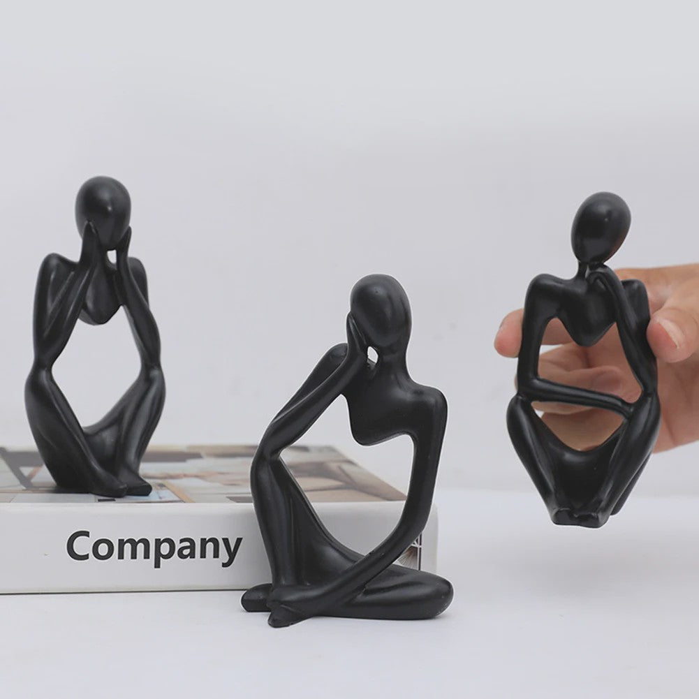 Set van 3 Abstracte Denker Beeldjes - Stijlvolle Hars Sculpturen voor Bureau & Woondecoratie