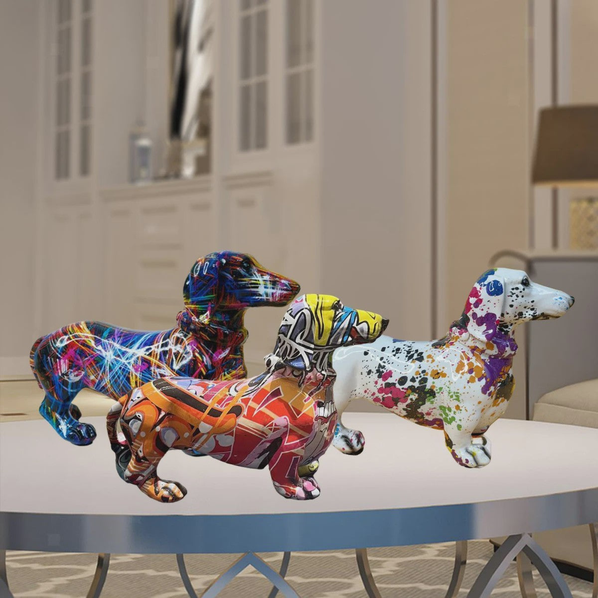 Kleurrijke Franse Bulldog Resin Beeld - Graffiti Decoratie & Huisornament