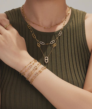 Dainty Gelaagde Sieraden Set: 18k Goudkleurig Roestvrij Staal Collier & Armband met Zirkonia