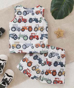 Zomer Set Baby Jongens: Tractor Print Tanktop & Shorts