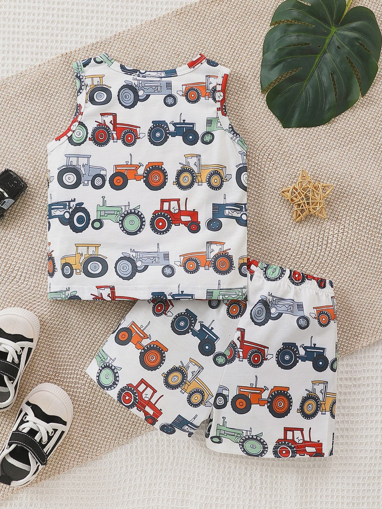 Zomer Set Baby Jongens: Tractor Print Tanktop & Shorts