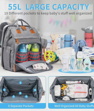 Multifunctionele Baby Luiertas Rugzak met Inklapbaar Babybedje en USB Laadpoort