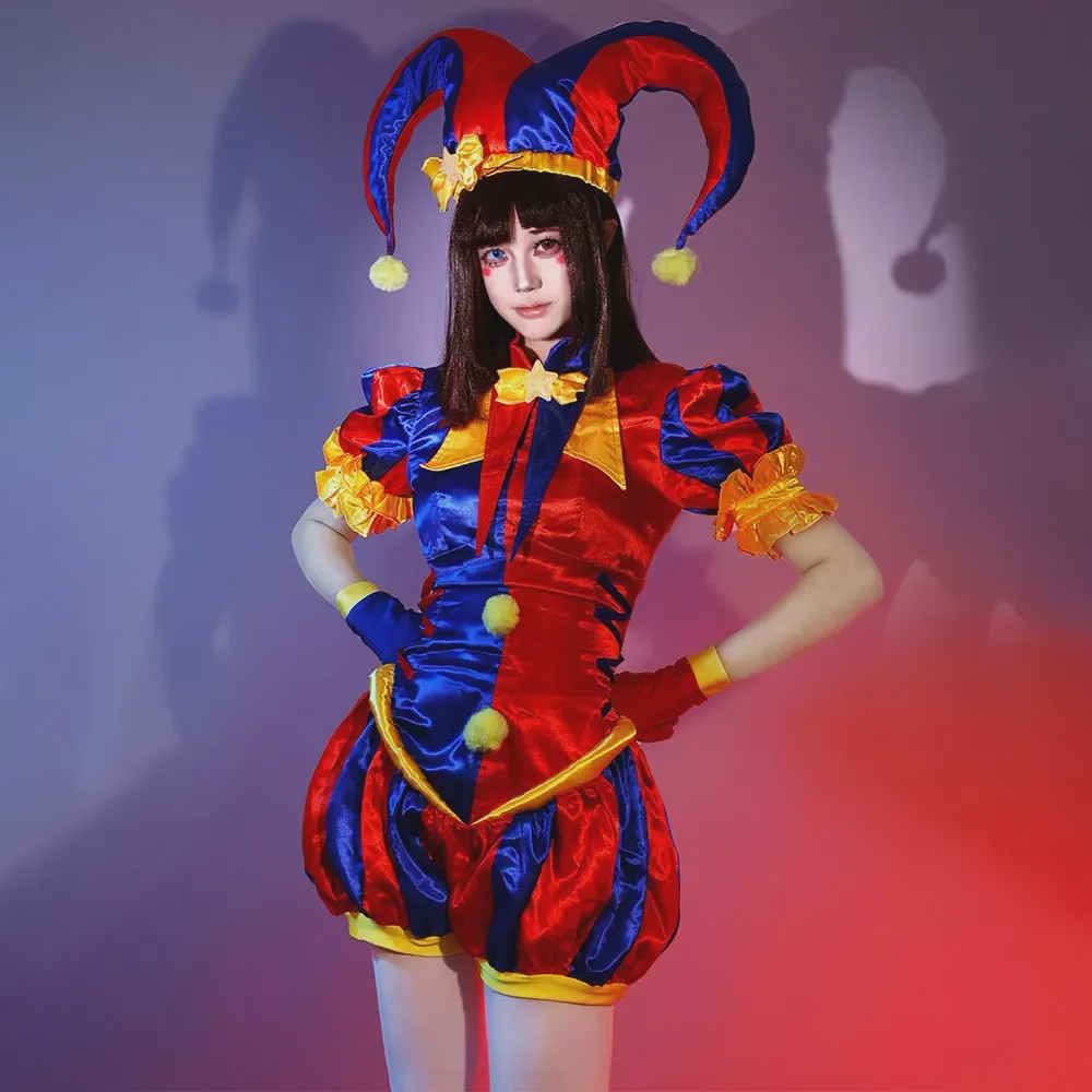 Pomni Cosplay Kostuum - The Amazing Digital Circus Clown Uniform