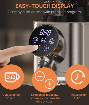 BioloMix Professionele Koffiemolen met 48 Instellingen en Timer voor Espresso, Filterkoffie & French Press