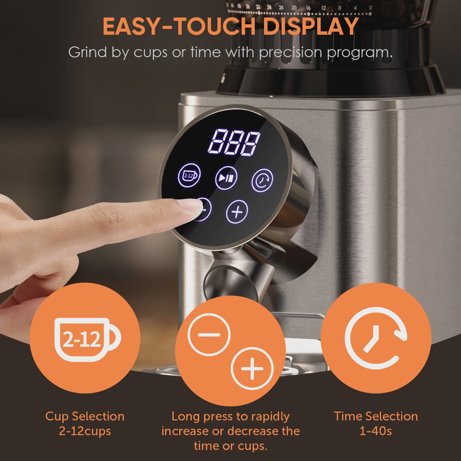 BioloMix Professionele Koffiemolen met 48 Instellingen en Timer voor Espresso, Filterkoffie & French Press