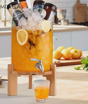 Glazen Drankdispenser 5L met Houten Standaard en Kraantje - Ideaal voor Feesten