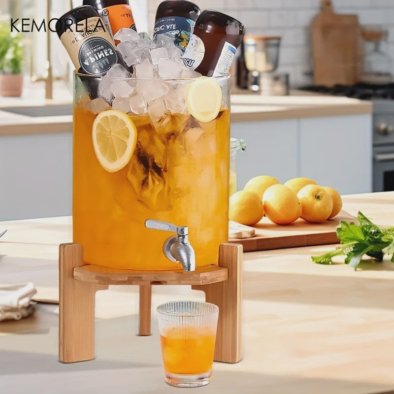 Glazen Drankdispenser 5L met Houten Standaard en Kraantje - Ideaal voor Feesten