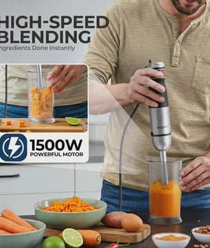 ROUNY 1500W Staafmixer Set 6-in-1 met RVS Staaf, Hakker, Garde & Maatbeker