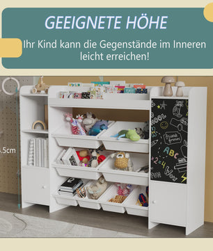 Boekenkast met 8 Opbergboxen en Krijtbord voor Kinderkamer