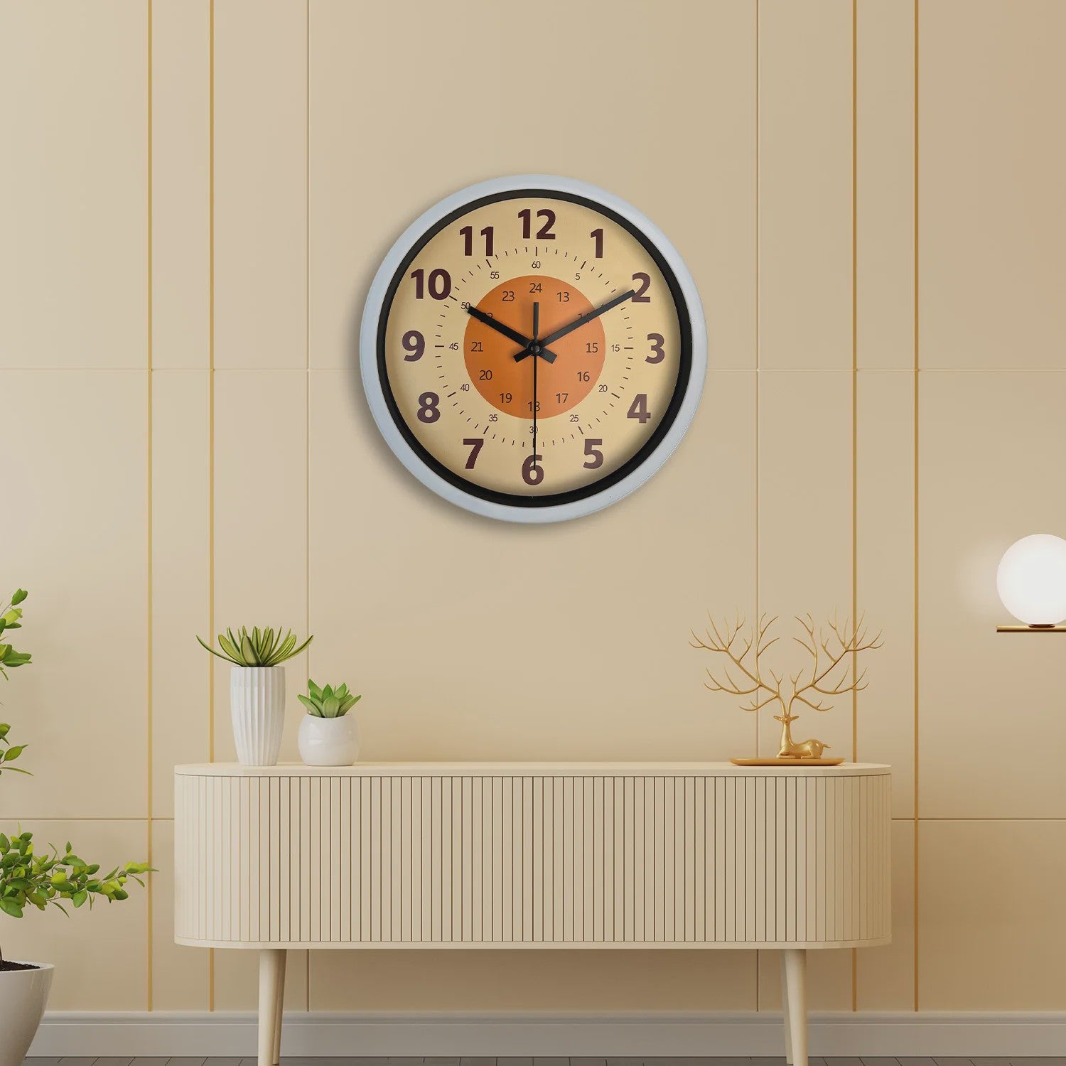Moderne Stille Wandklok 8-inch met Oranje Patroon - Woonkamer, Keuken Decoratie