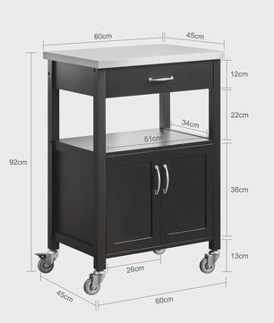 SoBuy Keukentrolley FKW22 - Houten Werkblad, Opbergruimte & Wielen