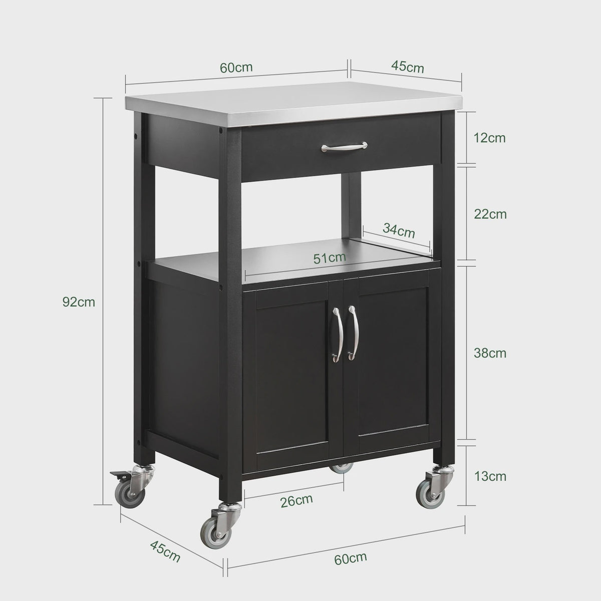 SoBuy Keukentrolley FKW22 - Houten Werkblad, Opbergruimte & Wielen