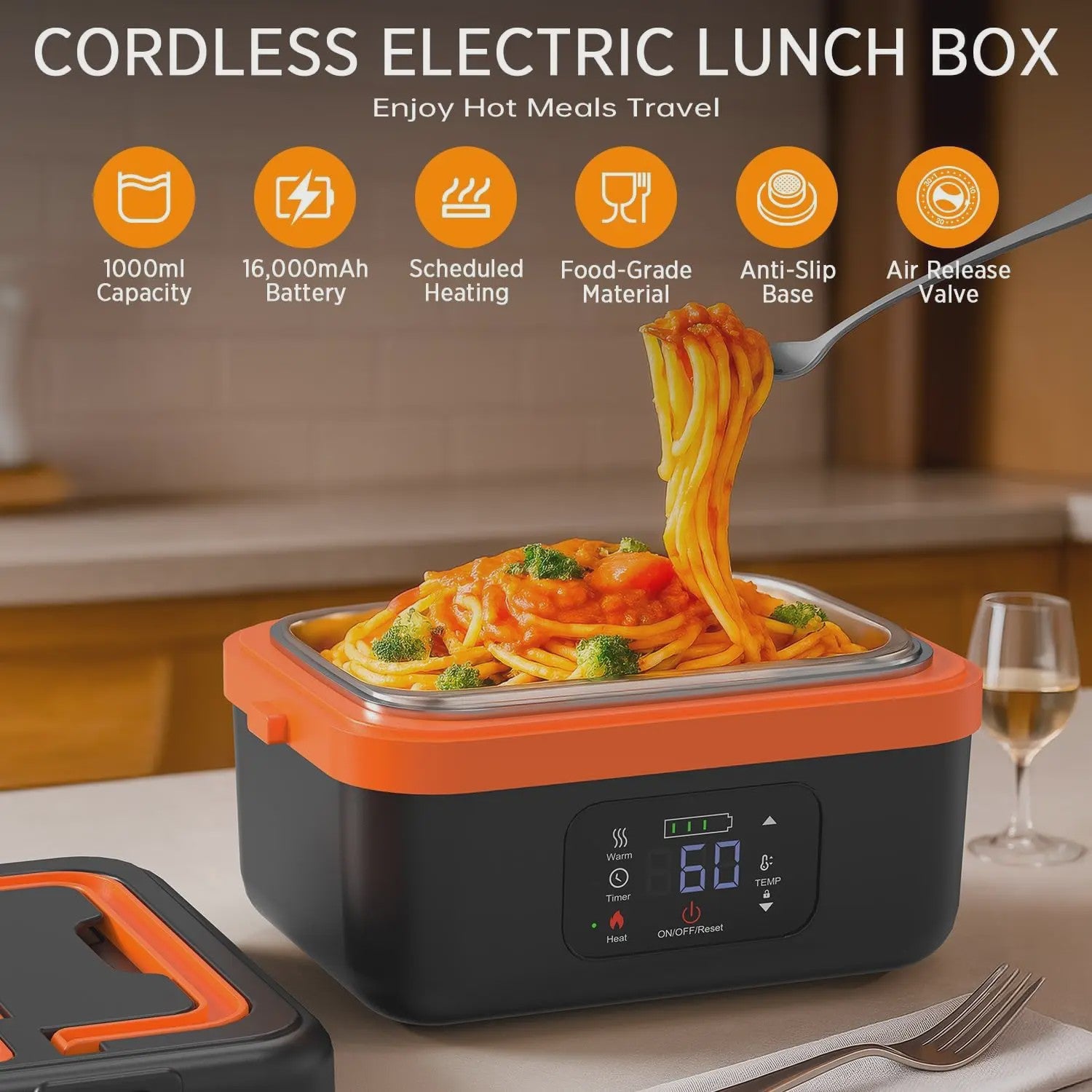 Draagbare Elektrische Lunchbox 1L met Timer & Powerbank - Altijd Warme Maaltijden Onderweg