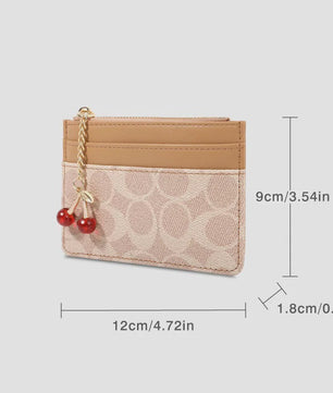 Luxe Dames Portemonnee Kaarthouder PU Leer Multifunctioneel Klein Tasje met Cherry Bedel