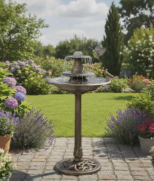 Bronzen Vogelbad Fontein met Bekken - 50x91 cm - Duurzaam Kunststof voor Tuin & Terras