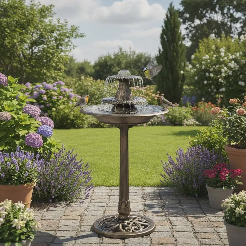 Bronzen Vogelbad Fontein met Bekken - 50x91 cm - Duurzaam Kunststof voor Tuin & Terras