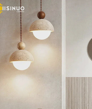 Natuurstenen Hanglamp Geel Travertin - Sfeervolle Verlichting voor Woonkamer, Slaapkamer & Restaurant