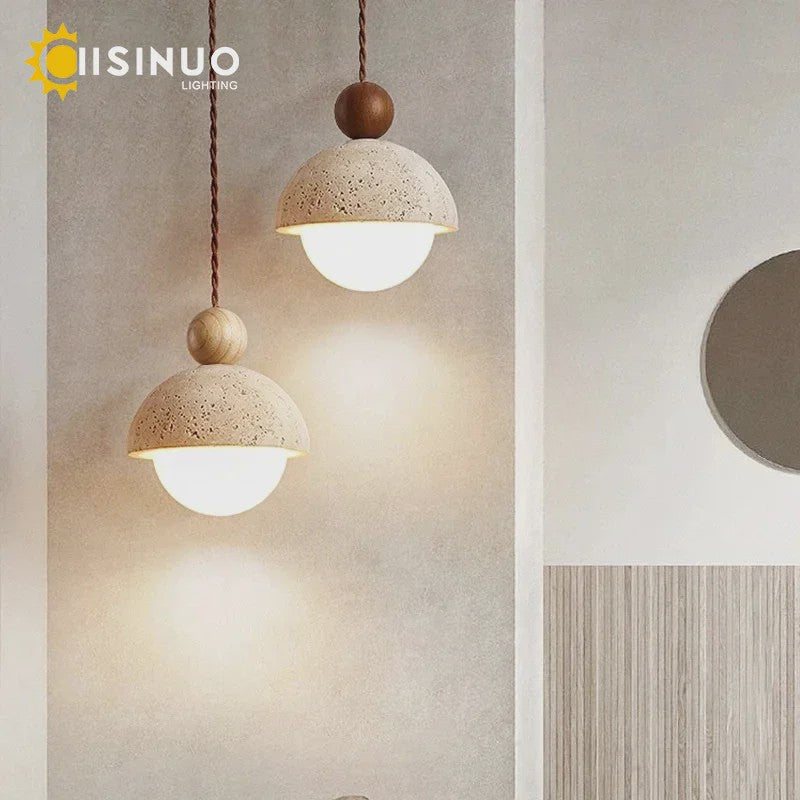 Natuurstenen Hanglamp Geel Travertin - Sfeervolle Verlichting voor Woonkamer, Slaapkamer & Restaurant