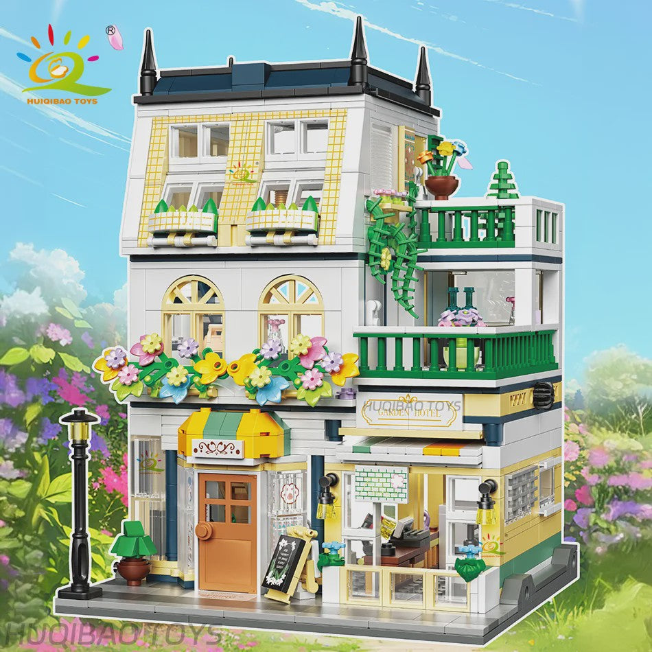 HUIQIBAO Mini Tuin Hotel Bouwset - 997 Stenen voor Stadsstraat Huis Model & Display Speelgoed