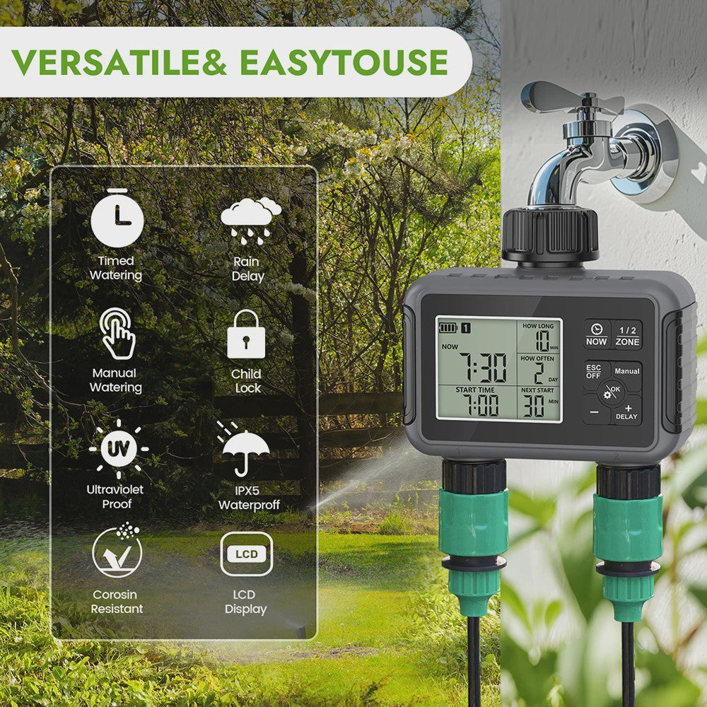 Intelligente Automatische Water Timer met 2 Uitgangen voor Buiten - Programmeerbaar Irrigatiesysteem