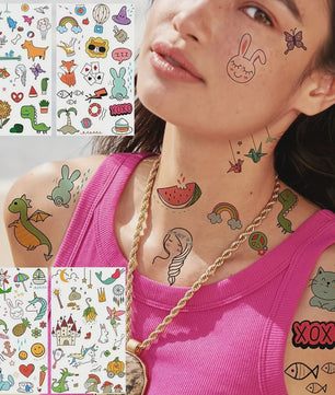 Tijdelijke Tattoos voor Kinderen en Volwassenen: 60 Vel met 1000+ Leuke Cartoon Dieren, Zeemeerminnen & Unicorns