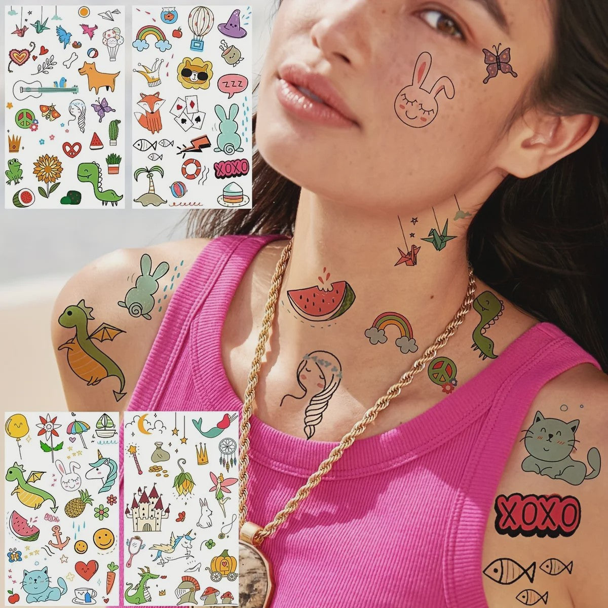 Tijdelijke Tattoos voor Kinderen en Volwassenen: 60 Vel met 1000+ Leuke Cartoon Dieren, Zeemeerminnen & Unicorns