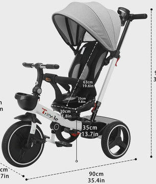5-in-1 Kinderdriewieler met Duwstang, Verstelbare Kap en Afneembare Beugel