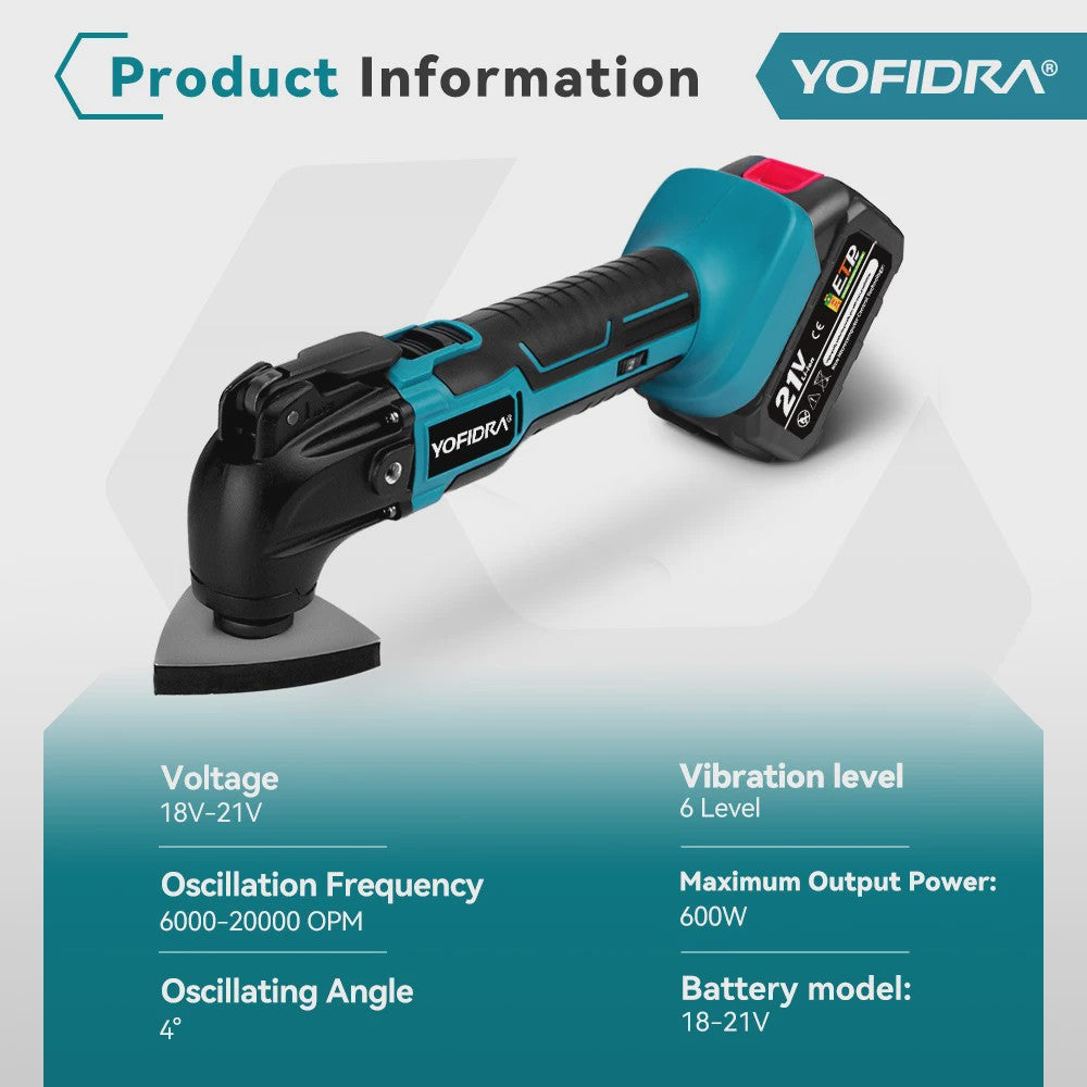 YOFIDRA Snoerloze Multitool met 6 Versnellingen - Zagen, Schuren & Polijsten (Makita 18-21V Batterij)