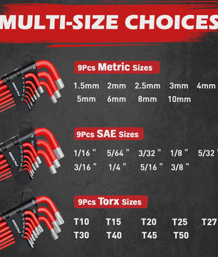 SEDY 30-delige Inbussleutel & Torx Set: Lange Arm, Balhoofd, T-handgreep & Verlengstukken
