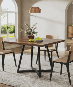 Industriële Vierkante Eettafel 80x80 cm voor 4 Personen met Houten Look en Metaal Onderstel