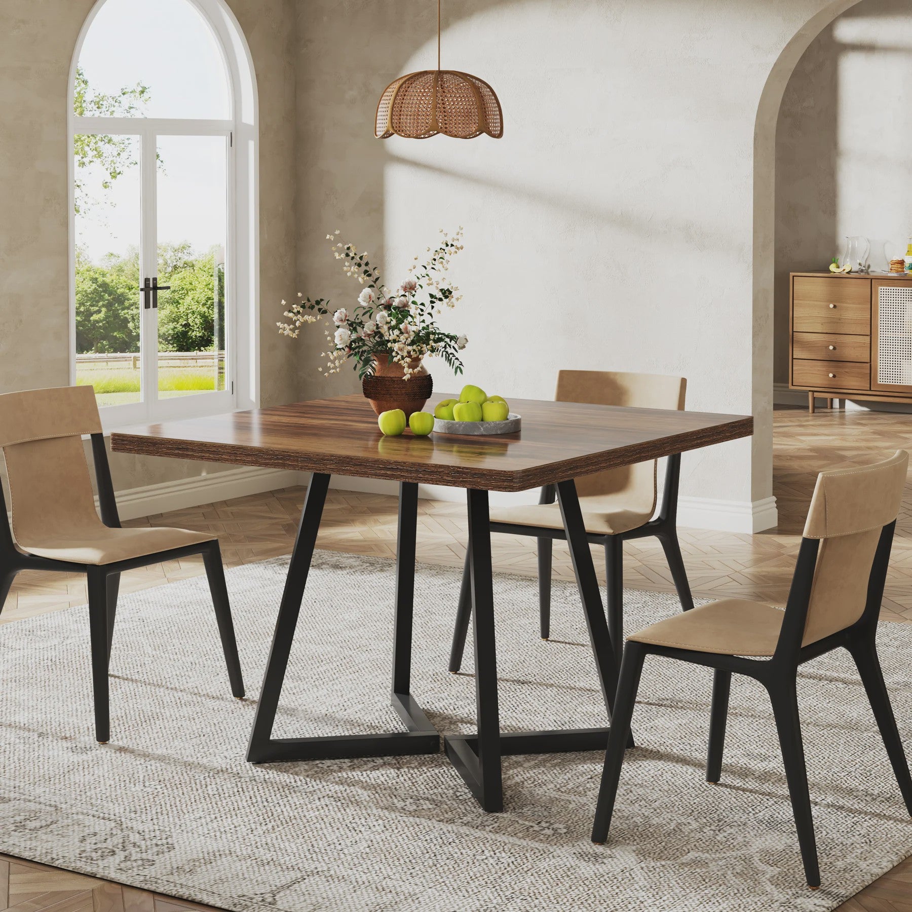 Industriële Vierkante Eettafel 80x80 cm voor 4 Personen met Houten Look en Metaal Onderstel