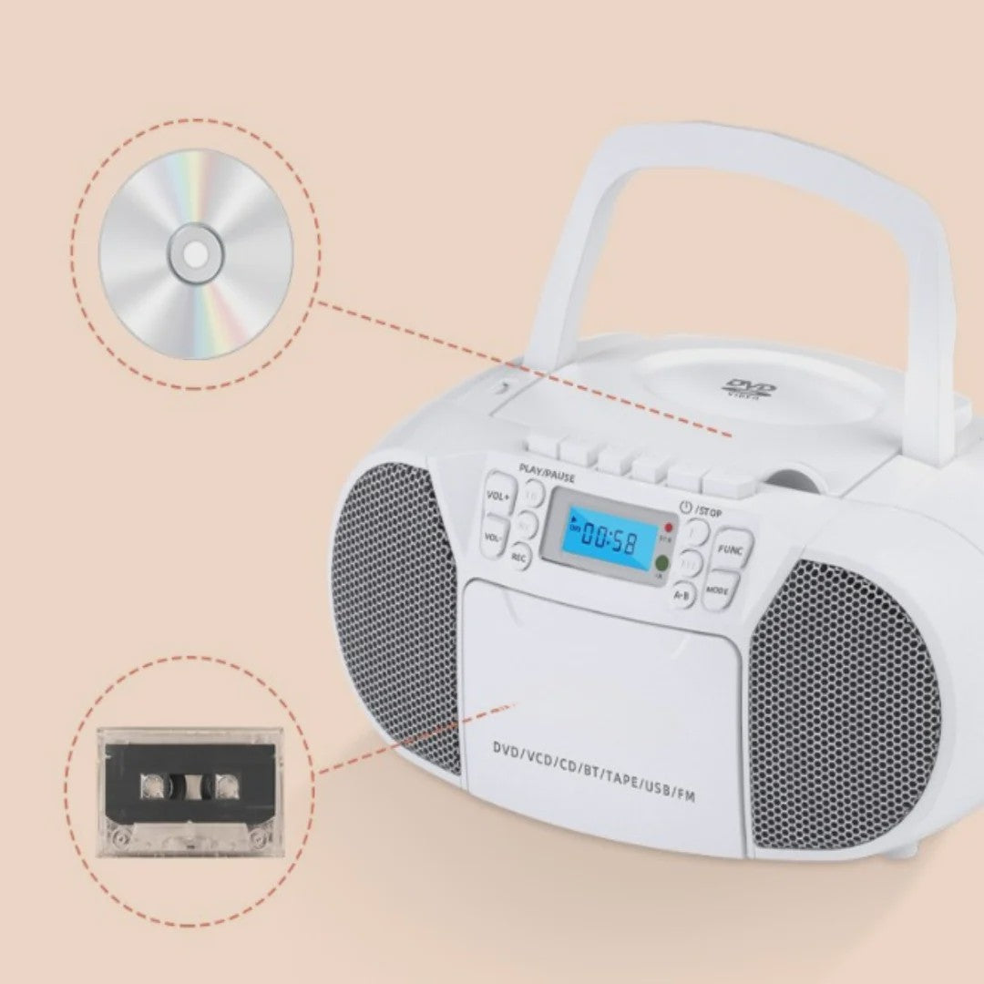 Multifunctionele DVD Speler met Bluetooth, Cassette, USB, Radio en Opnamefunctie