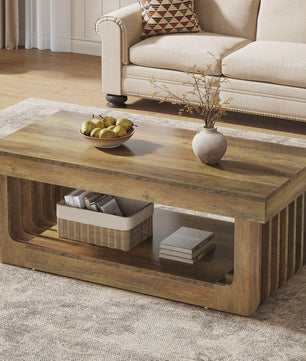 Houten Salontafel met 2 Niveaus en Opbergruimte - 120 cm Breed